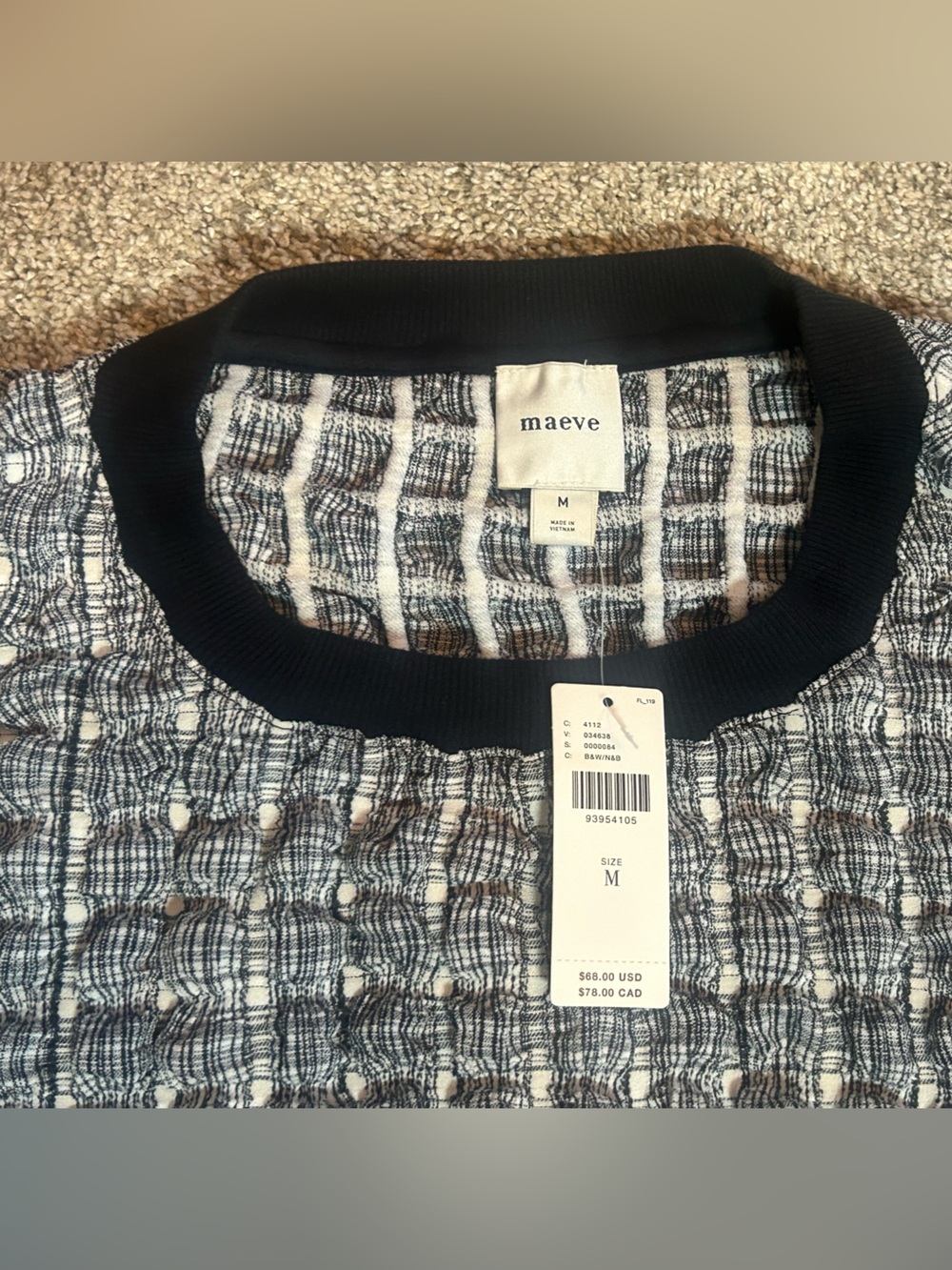 NWT Anthropologie Maeve Black & White Puff Sleeve Bubble Top M